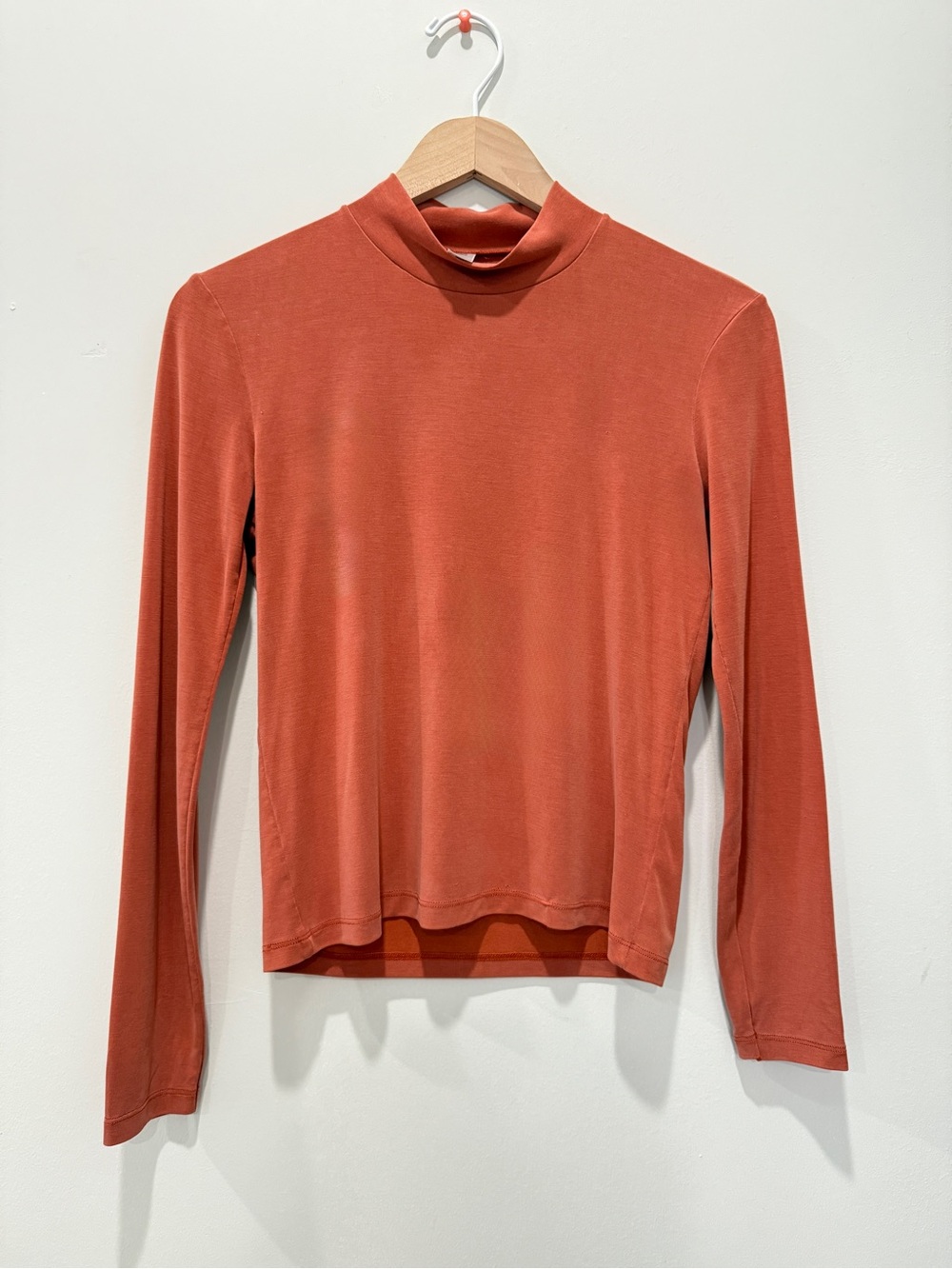 American Apparel Womens Long-Sleeve Mock Neck Top in Rust